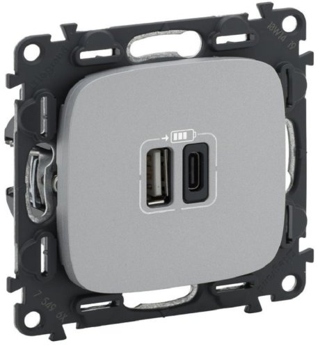 Розетка USB тип A+С без рамки Legrand Valena Allure 2-м. 3000мА алюминий картинка